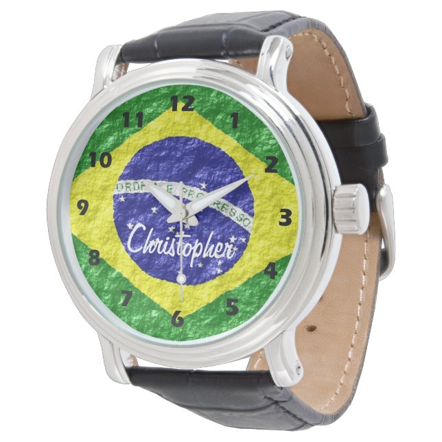 Brasilianska flaggans design armbandsur (Vinklad)