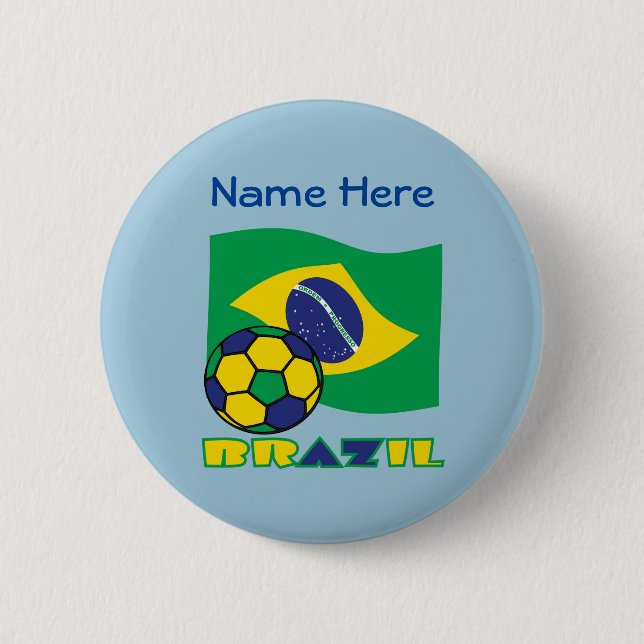 Brasilianska flaggans fotboll Brasilien Blå Anpass Knapp (Framsida)
