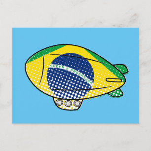 Brasilianska flaggans luftskepp ballong i blå himm vykort
