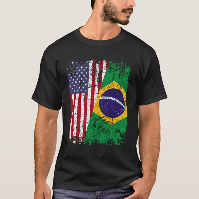 Brasilianska rötter Halva amerikanska Flagga Brasi T Shirt (Framsida)