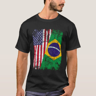 Brasilianska rötter Halva amerikanska Flagga Brasi T Shirt