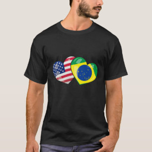 Brasilianska USA flagga T Shirt Heart-brasilianska