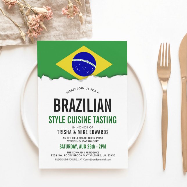 Brasilianskt Cuisine | Party Flagga Vita Inbjudan (Skapare uppladdad)