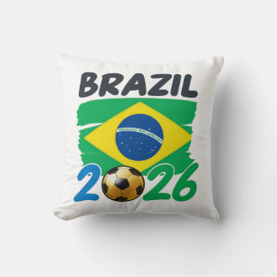 Brasilien 2026 Fotboll Fan Design med flaggfärger Kudde