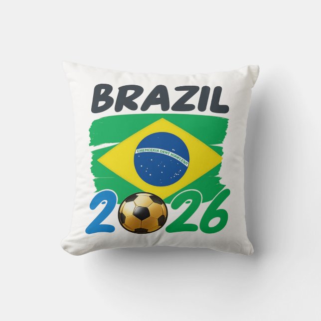 Brasilien 2026 Fotboll Fan Design med flaggfärger  Kudde (Framsida)