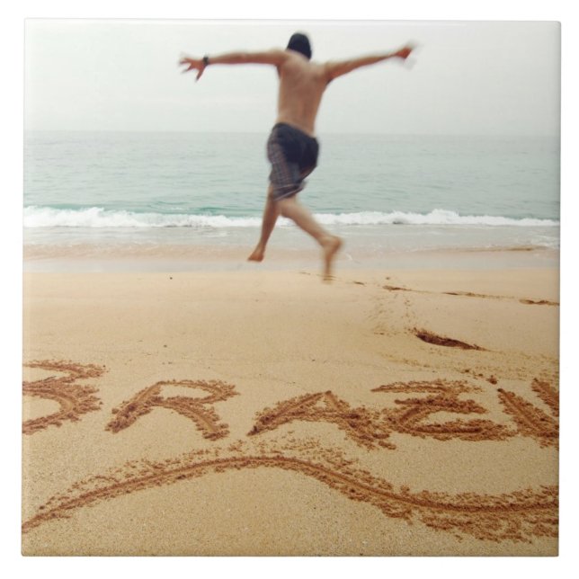 BRASILIEN. Barechest man med simmande kostym Kakelplatta (Framsidan)