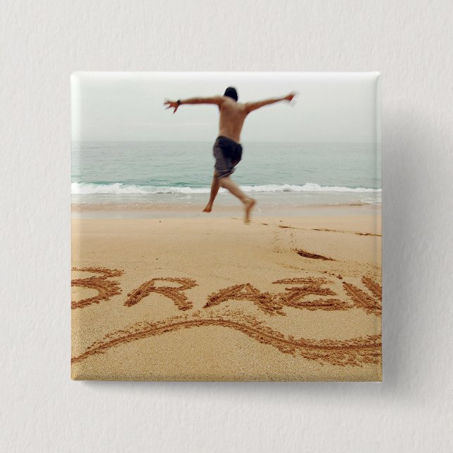 BRASILIEN. Barechest man med simmande kostym Knapp (Framsida)