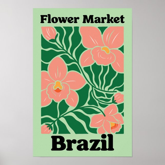 Brasilien Blommamarknad Peach Orkidé Tropical Poster (Framsidan)