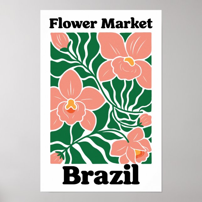 Brasilien Blommamarknad Peach Orkidé Tropical Poster (Framsidan)