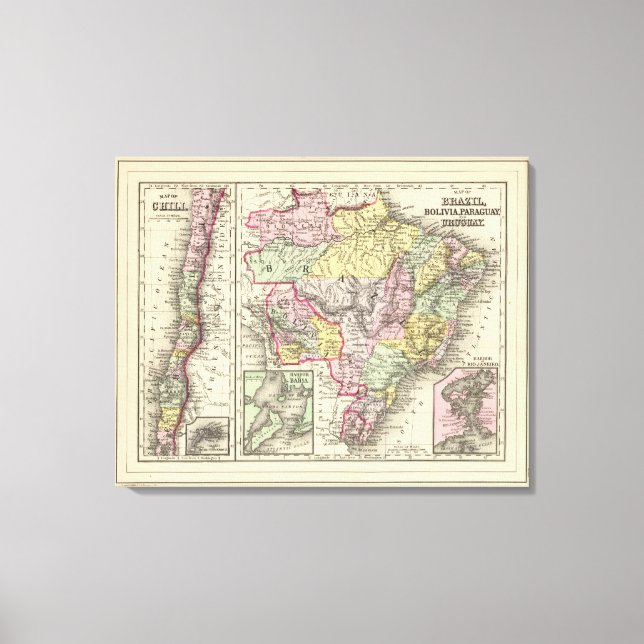 Brasilien, Bolivia, Paraguay, Uruguay 2 Canvastryck (Framsida)