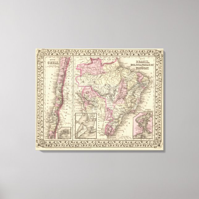 Brasilien, Bolivia, Paraguay, Uruguay Canvastryck (Framsida)