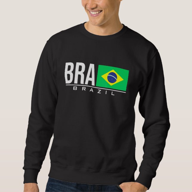 Brasilien Brasil Flagga Brazilian Land Code Bra Sp Lång Ärmad Tröja (Framsida)