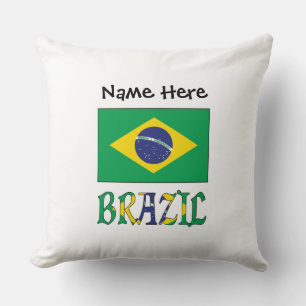 Brasilien Brasilianska Flaggan Personligt Namn  Kudde
