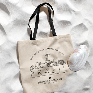 Brasilien Bröllop Stylized Skyline Tote Bag Tygkasse