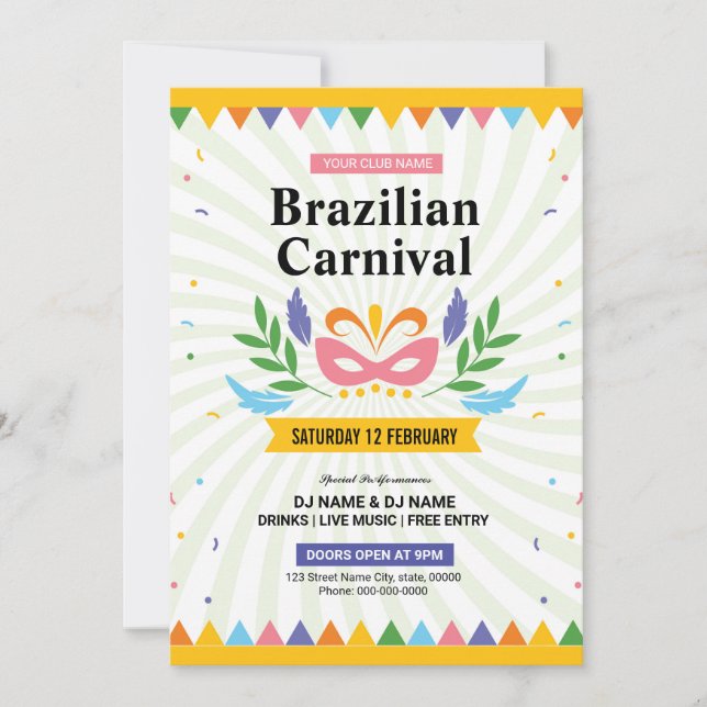 Brasilien Carnival Party Flyer Inbjudningar (Framsida)