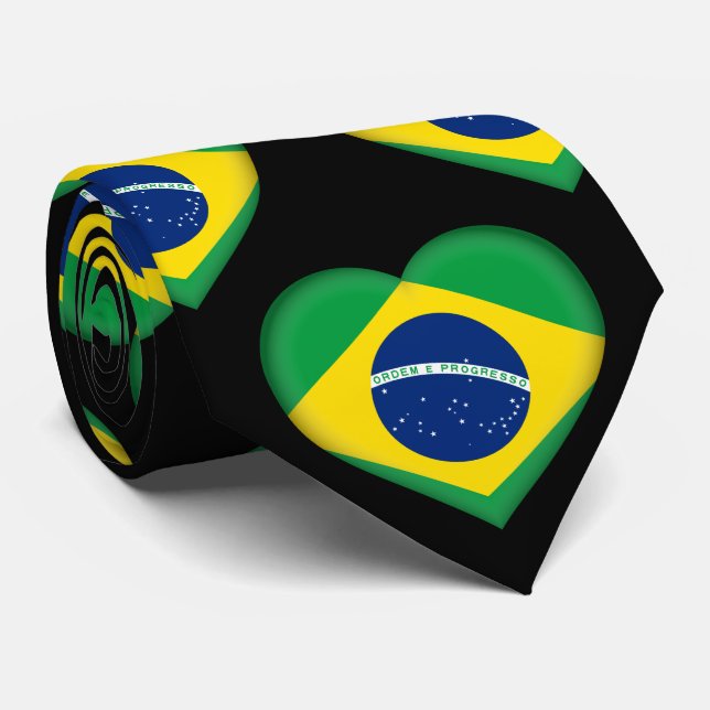 Brasilien Flagga Färg Heart Mönster Neck Tie Slips (Rullad)
