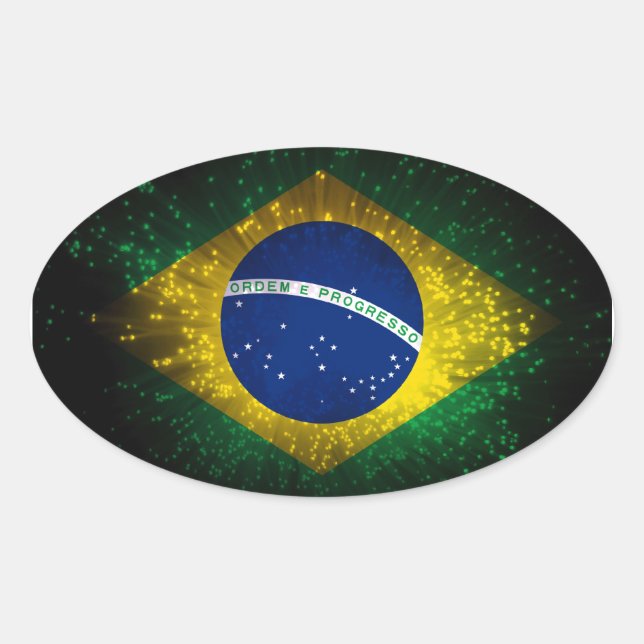 Brasilien Flagga Fireworks Ovalt Klistermärke (Framsida)