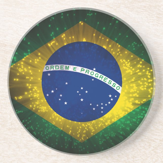Brasilien Flagga Fireworks Underlägg Sandsten (Framsidan)