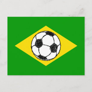 Brasilien Flagga Fotbollssketch Vykort