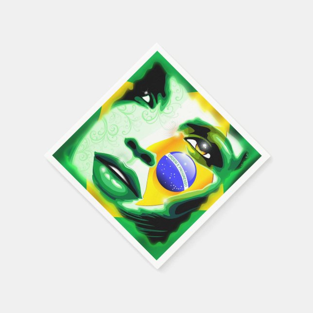 Brasilien Flagga Girl Porträtt Papprare_Cocktail_N Pappersservett (Hörn)