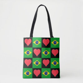 Brasilien Flagga Heart Mönster Patriotic Brazilian Tygkasse