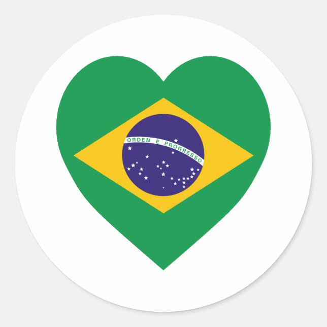 Brasilien Flagga Heart Runt Klistermärke (Framsida)