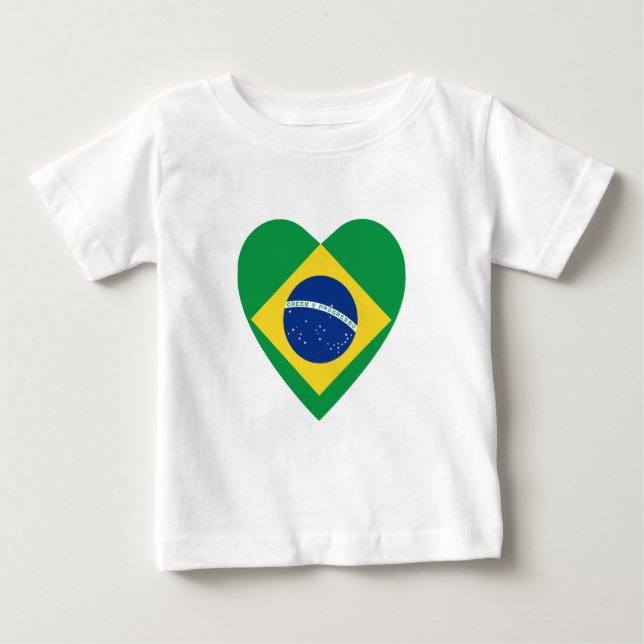 Brasilien Flagga Heart T-Shirt (Framsida)