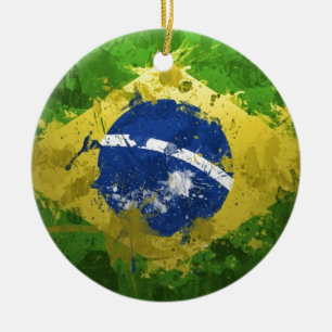 Brasilien-Flagga- Julgransprydnad Keramik