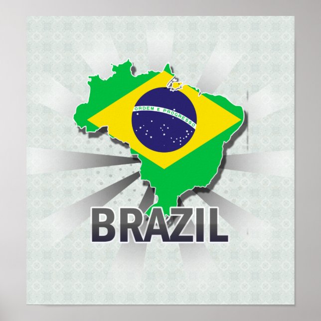 Brasilien Flagga Karta 2.0 Poster (Framsidan)