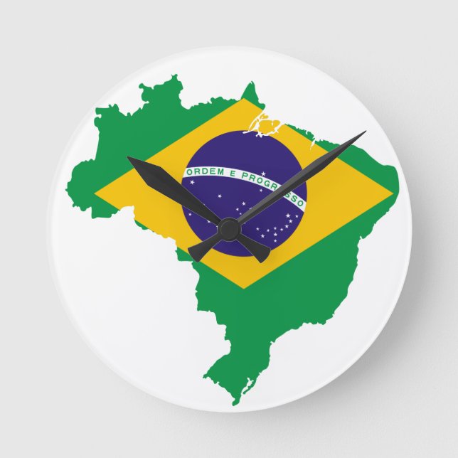 Brasilien Flagga Karta Rund Klocka (Framsida)