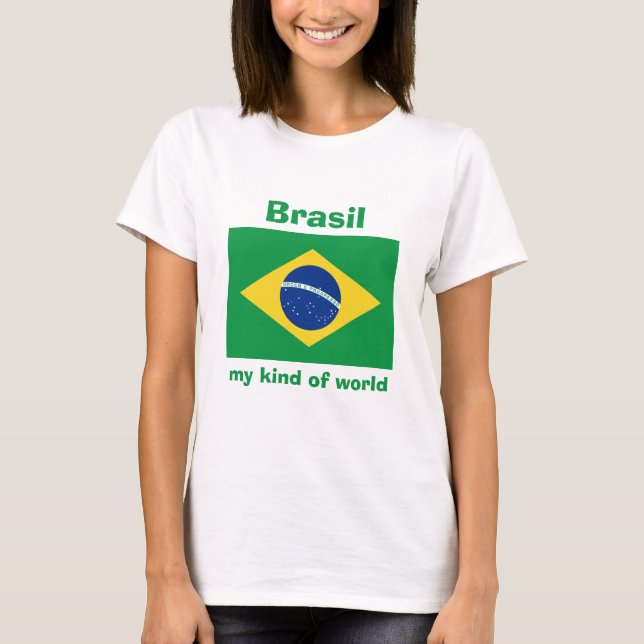 Brasilien flagga + Karta + TextT-tröja T-shirt (Framsida)