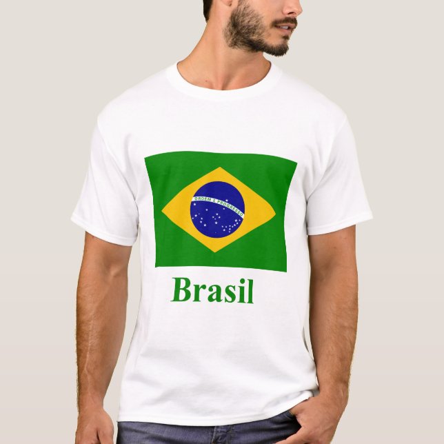 Brasilien flagga med namn i portugis t-shirt (Framsida)