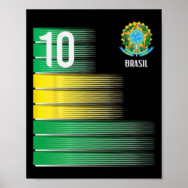 Brasilien Flagga Nummer 10 Brasilien Fotboll Män K Poster (Framsidan)
