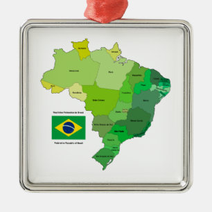 Brasilien flagga och politisk karta julgransprydnad metall