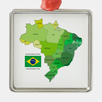 Brasilien flagga och politisk karta julgransprydnad metall