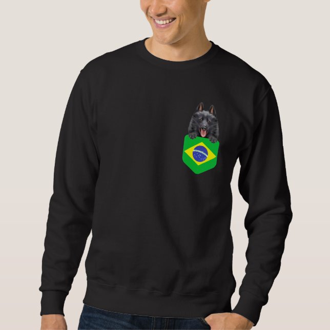 Brasilien Flagga Schipperke Hund in Pocket Lång Ärmad Tröja (Framsida)
