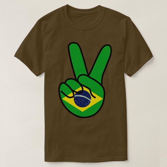 Brasilien Flagga V-tecken T Shirt (Design framsida)