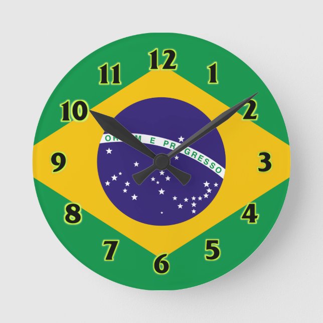 Brasilien flagga WallClocks Rund Klocka (Framsida)