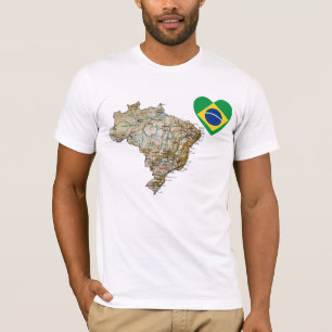 Brasilien flaggahjärta och kartaT-tröja Tee