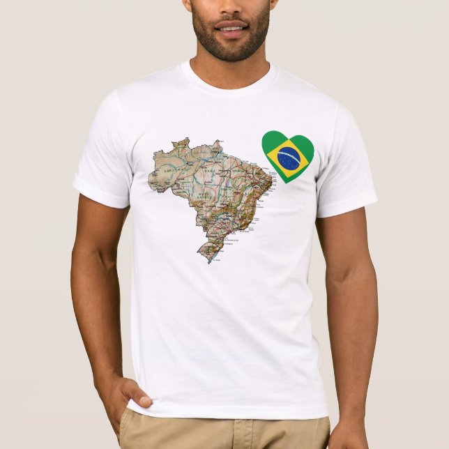 Brasilien flaggahjärta och kartaT-tröja Tee (Framsida)