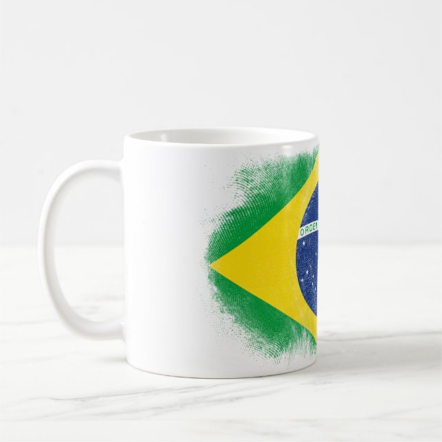 Brasilien flaggasouvenir - bekymrad brasiliansk kaffemugg (Vänster)