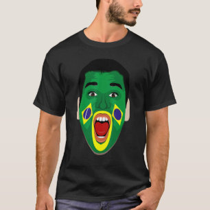 Brasilien Fläkt Ansikte Flagga - Brasiliansk fotbo T Shirt