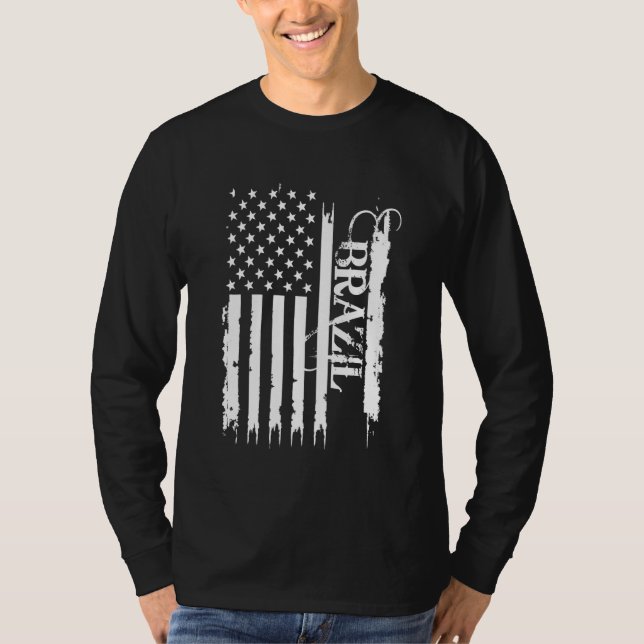 Brasilien, Förenade Stater Disted w US Flagga T Shirt (Framsida)