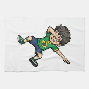 Brasilien Fotboll Dab Pojke Vintage Vector Tröja_1 Kökshandduk
