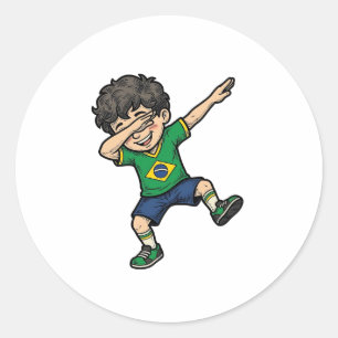 Brasilien Fotboll Dab Pojke Vintage Vector Tröja_1 Runt Klistermärke