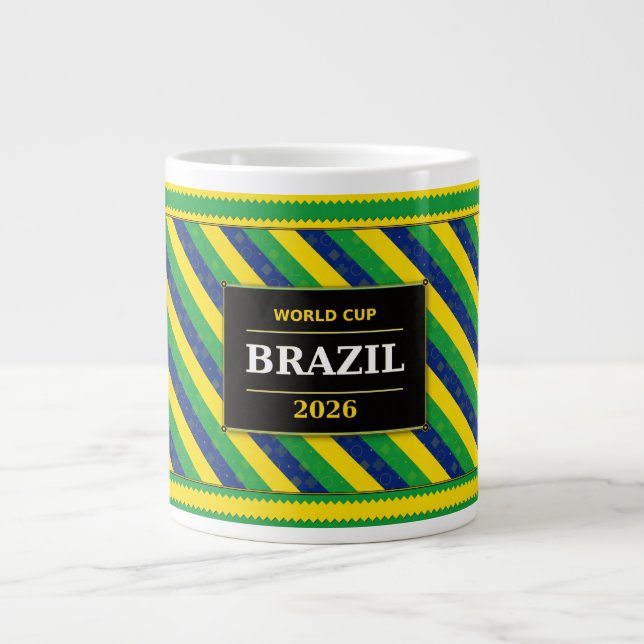 Brasilien fotbollsfanflagga färger randigt mönster jumbo mugg (Framsidan)