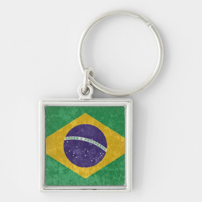 Brasilien Fyrkantig Silverfärgad Nyckelring (Framsidan)