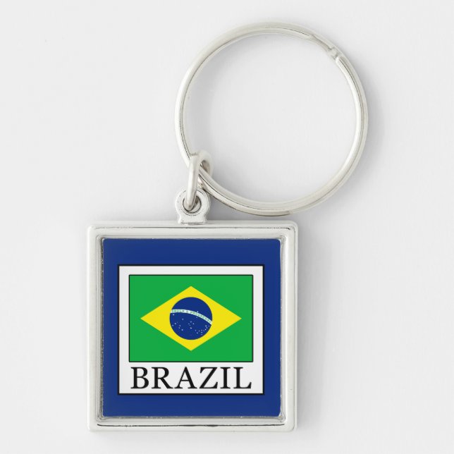 Brasilien Fyrkantig Silverfärgad Nyckelring (Framsidan)