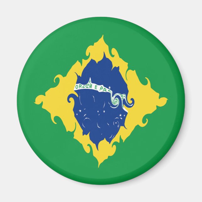 Brasilien Gnarly Flagga Magnet (Framsidan)
