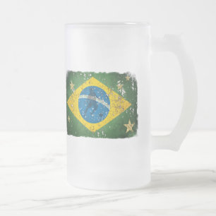 Brasilien Grungeflagga för brasilianer över hela Frostat Ölglas